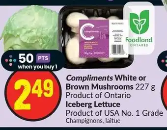 FreshCo Compliments White or Brown Mushrooms 227g, Iceberg Lettuce offer