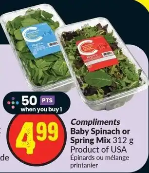 FreshCo Compliments Baby Spinach or Spring Mix 312g offer