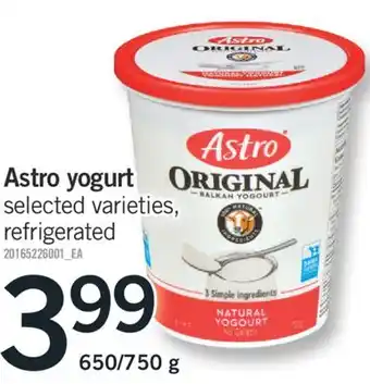 Fortinos Astro yogurt 650/750 g offer