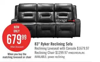 The Brick Ryker Leath-Aire Reclining Sofa - Grey offer
