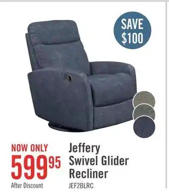The Brick Jeffery Velvet Swivel Glider Recliner - Indigo offer