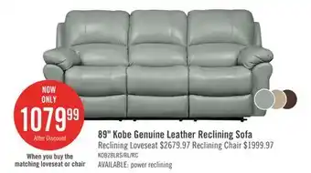 The Brick Kobe Genuine Leather Reclining Sofa - Blue offer