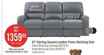 The Brick Sterling Genuine Leather Power Reclining Sofa with Power Headrest - Grey offer