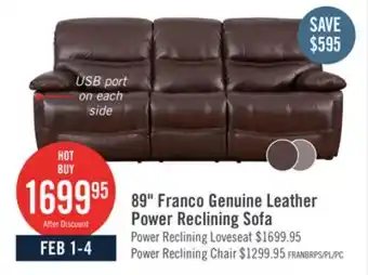 The Brick Franco Genuine Leather Power Reclining Sofa - Brown offer