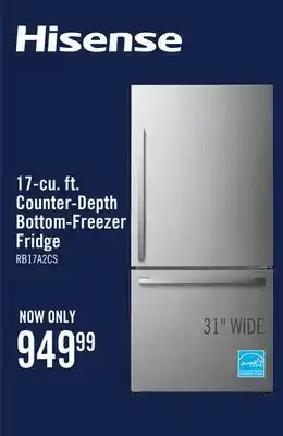 The Brick Hisense 17 Cu. Ft. Counter-Depth Bottom-Mount Refrigerator - RB17A2CSE offer