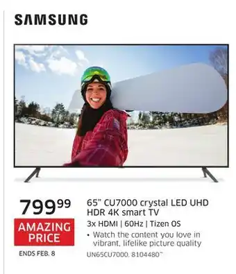 The Source Samsung 65 CU7000 crystal LED UHD HDr 4K smart TV offer