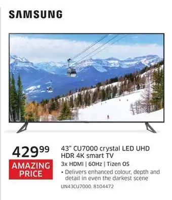 Samsung 43 CU7000 crystal LED UHD HDR 4K smart TV