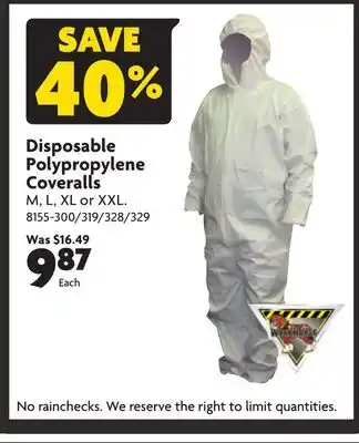 Home Hardware Disposable Polypropylene Coveralls offer