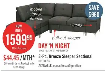 The Brick Breeze 3-Piece Left-Facing Linen-Look Fabric Sleeper Sectional - Charcoal offer