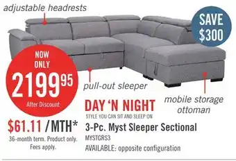 The Brick Myst 3-Piece Right-Facing Linen-Look Fabric Sleeper Sectional - Ash offer