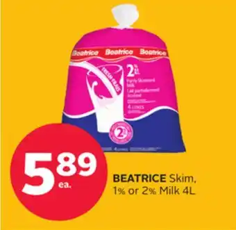 Rexall BEATRICE Skim, 1% or 2% Milk 4L offer