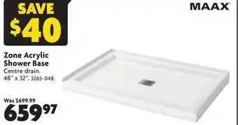 Home Hardware Zone Acrylic Shower Base offer
