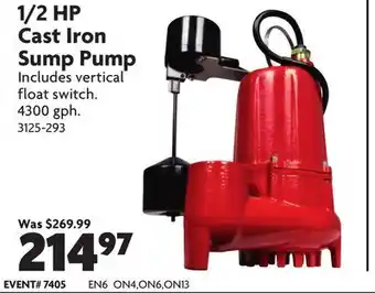 Home Hardware 1/2 HP Cast Iron Sump Pump offer