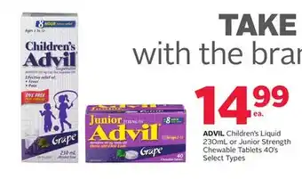 Rexall ADVIL Children's Liquid 230mL or Junior Strength Chewable Tablets 40's offer