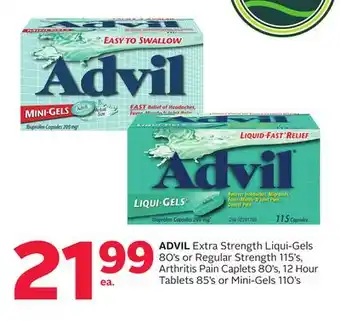 Rexall ADVIL Extra Strength Liqui-Gels 80's or Regular Strength 115's, Arthritis Pain Caplets 80's, 12 Hour Tablets 85's or Mini-Gel offer