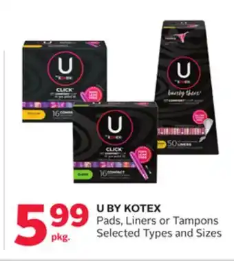 Rexall U BY KOTEX Pads, Liners or Tampons offer
