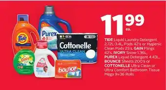 Rexall TIDE Liquid Laundry Detergent 2.72L-3.4L, Pods 42' s or Hygienic Clean Pods 25' s, GAIN Flings 42' s, IVORY Snow 1.36L, PUREX offer