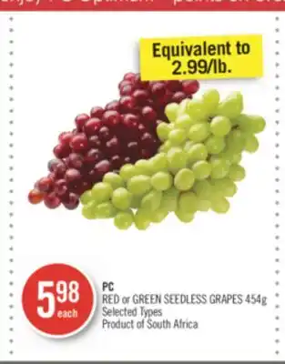 Shoppers Drug Mart PC RED or GREEN SEEDLESS GRAPES offer