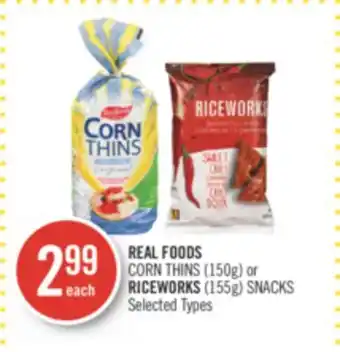 Shoppers Drug Mart REAL FOODS CORN THINS (150g) or RICEWORKS (155g) SNACKS offer