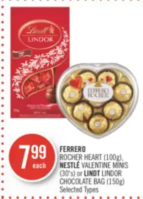 Shoppers Drug Mart FERRERO ROCHER HEART (100g), NESTLÉ VALENTINE MINIS (30's) or LINDT LINDOR CHOCOLATE BAG (150g) offer