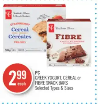 Shoppers Drug Mart PC GREEK YOGURT CEREAL or FIBRE SNACK BARS offer