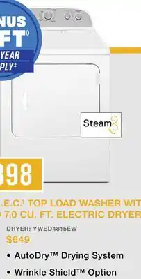 TA Appliances & Barbecues WHIRLPOOL7.0 CU. FT. ELECTRIC DRYER offer