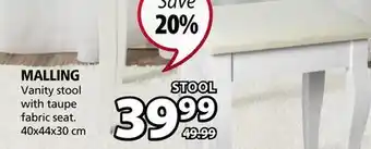 JYSK Malling Vanity stool with taupe fabric seat offer