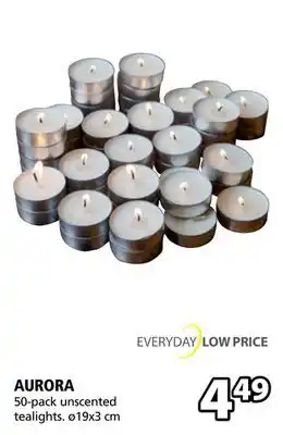 JYSK AURORA 50-pack unscented tealights offer