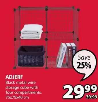 JYSK ADJERF Black metal wire storage cube with four compartments offer