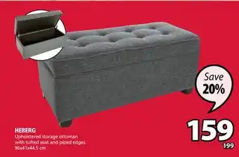 JYSK HEBERG Upholstered storage ottoman with tufted seat and piped edges offer