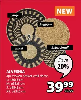 JYSK Alvernia 4pc woven basket wall decor offer