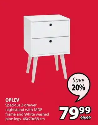 JYSK OPLEV Spacious 2 drawer nightstand offer