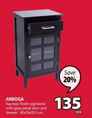 JYSK Arboga Espresso finish nighstand with glass panel door and drawer offer