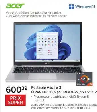 The Source Portable Aspire 3 Acer offer