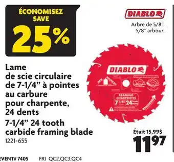 Home Hardware 7-1/4 24 tooth carbide framing blade offer