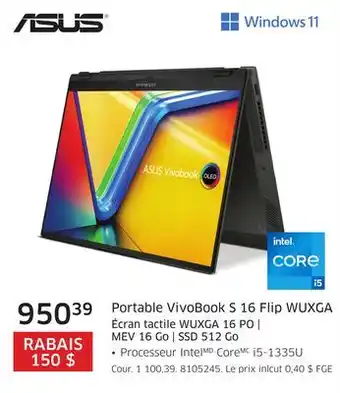 The Source Portable VivoBook S 16 Flip WUXGA Écran tactile WUXGA 16 PO | MEV 16 Go | SSD 512 Go Asus offer