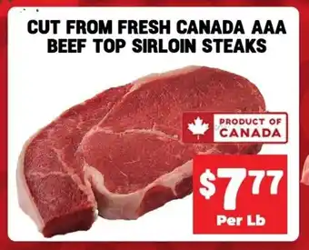 CUT FROM FRESH CANADA AAA BEEF TOP SIRLOIN STEAKS