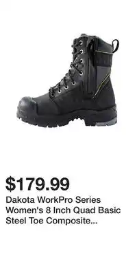 Mark's Dakota WorkPro Series Women's 8 Inch Quad Basic Steel Toe Composite Plate Internal Metatarsal Leather Work Boots - Black offer