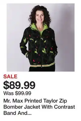 TSC Stores Mr. Max Printed Taylor Zip Bomber Jacket With Contrast Band And Lime Detail offer