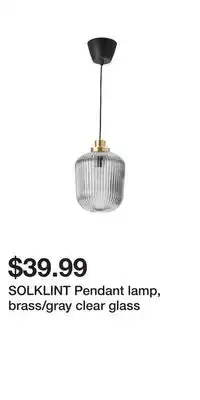 IKEA SOLKLINT Pendant lamp, brass/gray clear glass offer