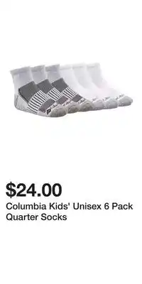 Mark's Columbia Kids' Unisex 6 Pack Quarter Socks offer
