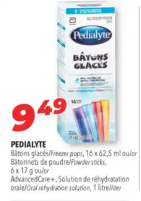 Familiprix PEDIALYTE Freezer pops, 16 x 62,5 ml or Powder sticks, 6 x 17 g or Oral rehydration solution offer