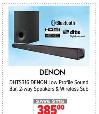 2001 Audio Video DENON Low Profile Sound Bar, 2-way Speakers & Wireless Sub offer