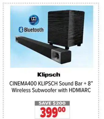 2001 Audio Video KLIPSCH Sound Bar + 8 Wireless Subwoofer with HDMIARC offer