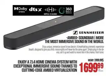 Centre Hi-Fi SENNHEISER AMBEO- SOUNDBAR | MORE THE MOST IMMERSIVE SOUND IN THE WORLD offer