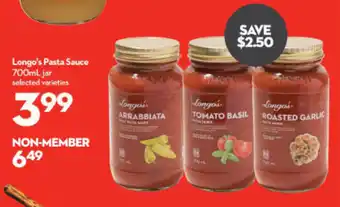 Garden Foods Longo's Pasta Sauce 700mL jar selected varieties offer