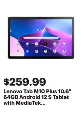 Best Buy Lenovo Tab M10 Plus 10.6 64GB Android 12 S Tablet with MediaTek G80 8-Core Processor - Storm Grey offer