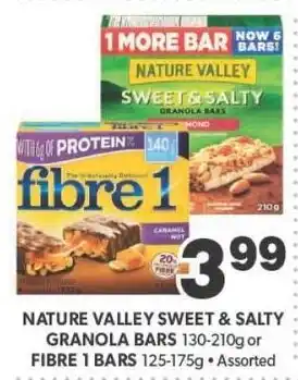 Bidgood's NATURE VALLEY SWEET & SALTY GRANOLA BARS 130-210g or FIBRE 1 BARS 125-175g Assorted offer
