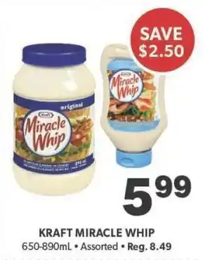 Bidgood's KRAFT MIRACLE WHIP 650-890mL Assorted offer