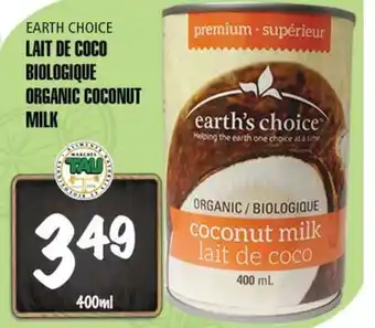 EARTH CHOICE LAIT DE COCO BIOLOGIQUE
